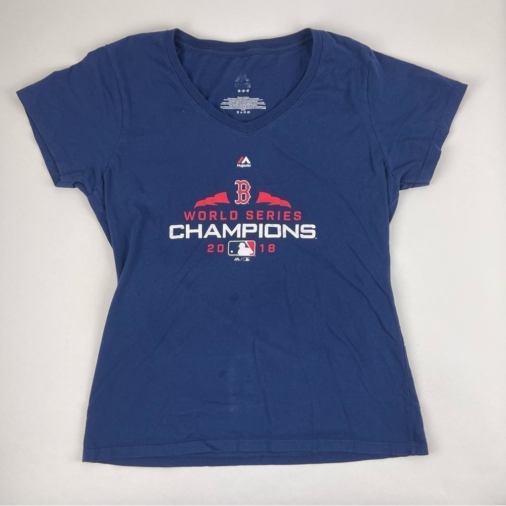 Majestic Tshirt Womens Medium Blue Vneck Boston Red Sox World Champions 2018